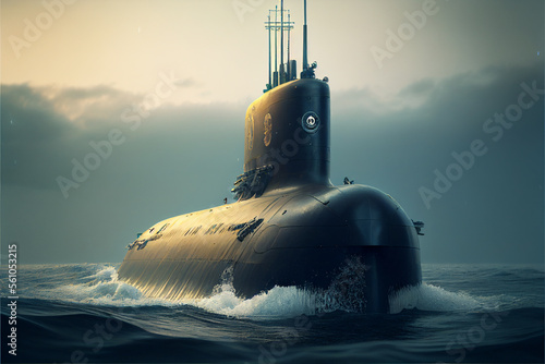 Submarine on the high seas. AI generated