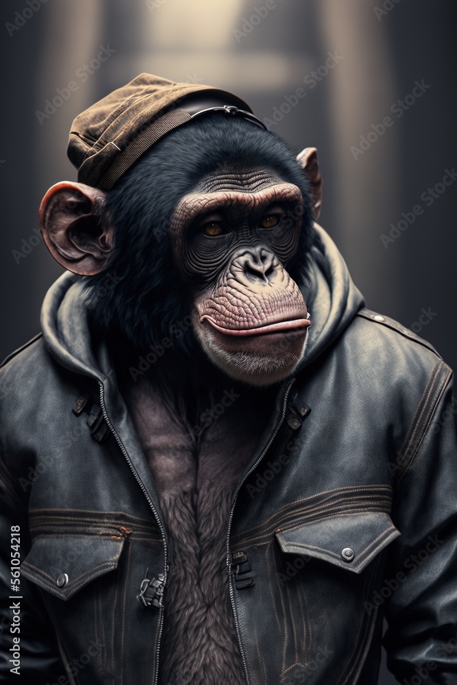 Fototapeta premium Chimpanzee wearing fashion urban streetwear..Generative AI