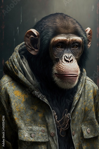 Chimpanzee wearing fashion urban streetwear..Generative AI © Razvan
