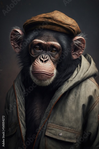 Chimpanzee wearing fashion urban streetwear..Generative AI © Razvan