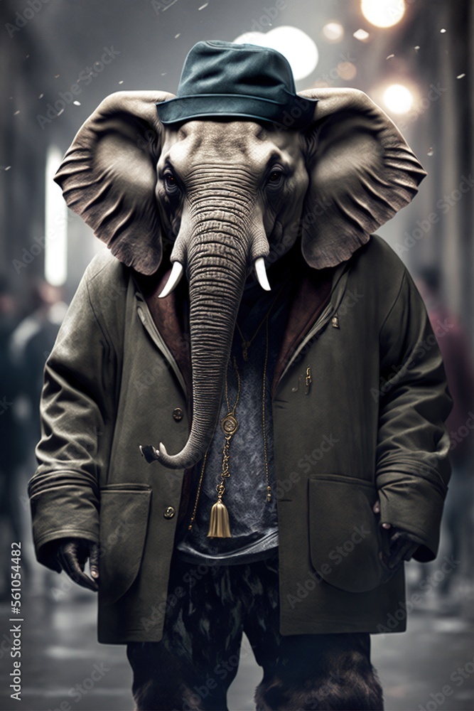 Elephant wearing fashion urban streetwear..Generative AI