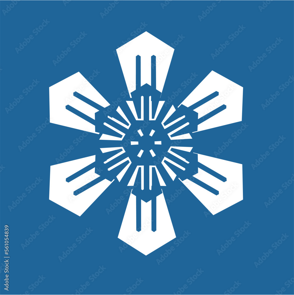 Blue hexagonal snowflake on a white background. A unique author's snowflake to decorate the winter holidays. Vector image of a Christmas symbol. Blue hexagonal snowflake on a white background. A unique author's snowflake to decorate the winter holidays. Vector image of a Christmas symbol.