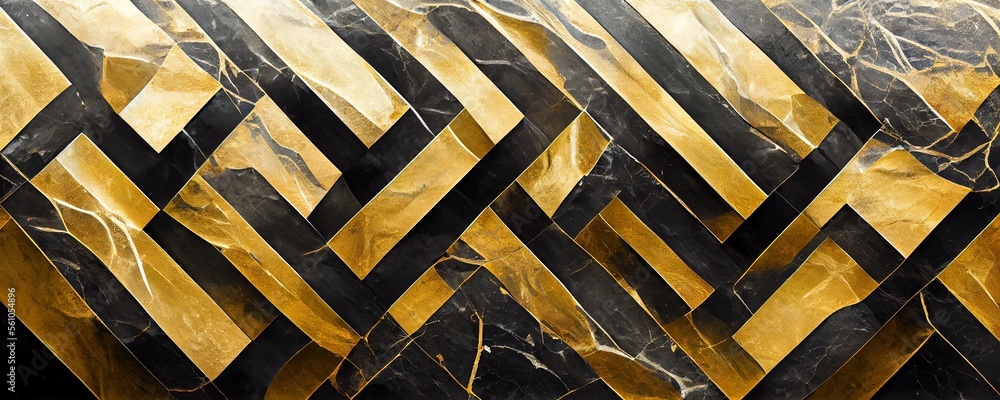 Abstract black golden grunge marble geometric background. Generative AI design - obrazy, fototapety, plakaty 