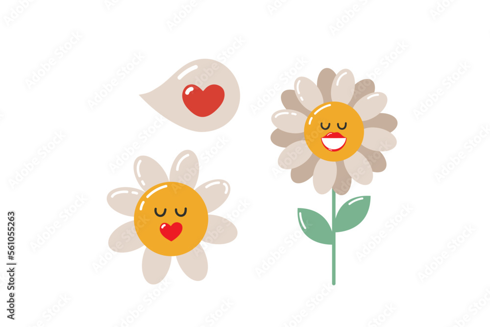 Valentine's day illustrations. Set of different hand drawn love elements. Holiday concept. Variety of isolated Valentine stickers for print. Heart, Chamomile, Speech bubbles with heart