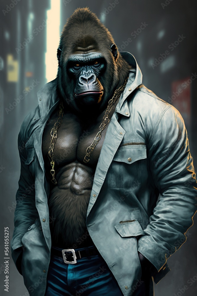 Fototapeta premium Gorilla wearing fashion urban streetwear..Generative AI