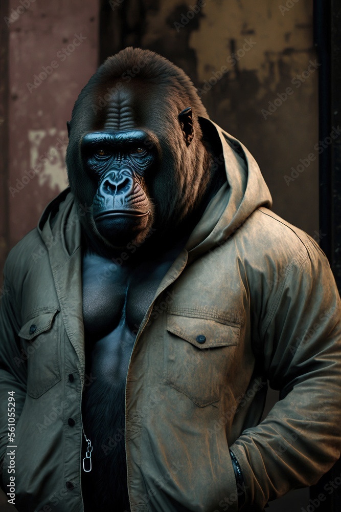 Gorilla wearing fashion urban streetwear..Generative AI Gorilla wearing fashion urban streetwear..Generative AI