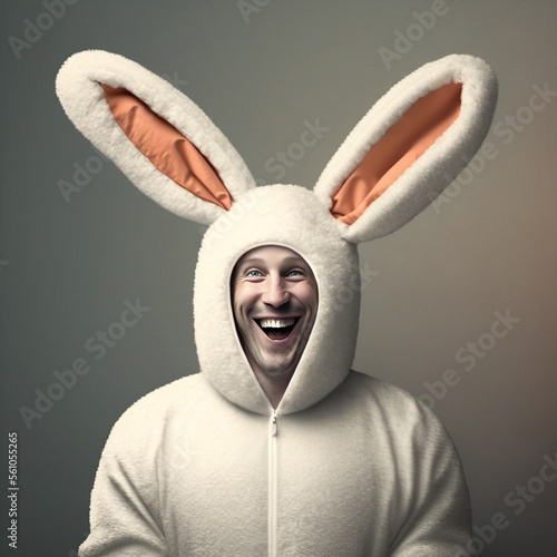 generative ai man wearing rabbit costume photo