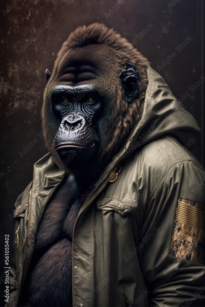 Gorilla8 wearing fashion urban streetwear..Generative AI Gorilla8 wearing fashion urban streetwear..Generative AI