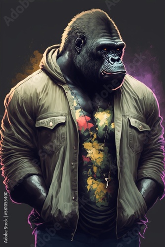 Gorilla7 wearing fashion urban streetwear..Generative AI