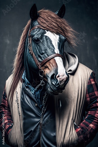 Horse wearing fashion urban streetwear..Generative AI