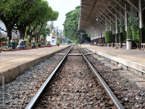 2021-12-01:Lampang Thailand:Platform, Lampang Railway Station during the absence of travelers.