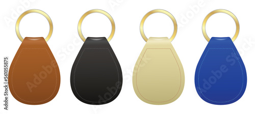 set of high detailed and realistic leather key chain isolated. 