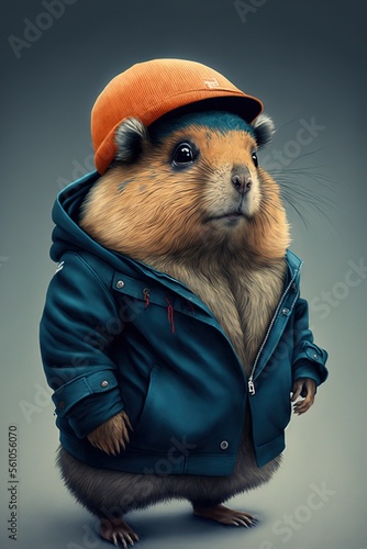 Lemming wearing fashion urban streetwear..Generative AI photo