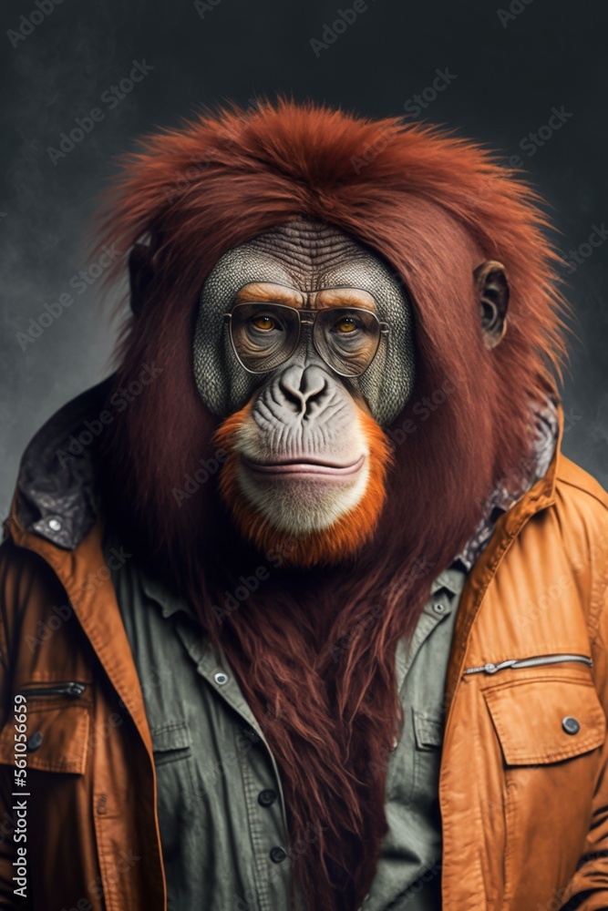 Orangutan wearing fashion urban streetwear..Generative AI
