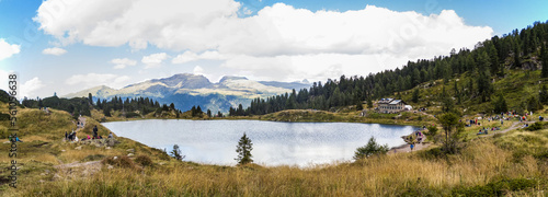 View of the Colbricon lake refuge. August 2022 San Martino di Castrozza, Trentino Alto Adige - Italy
