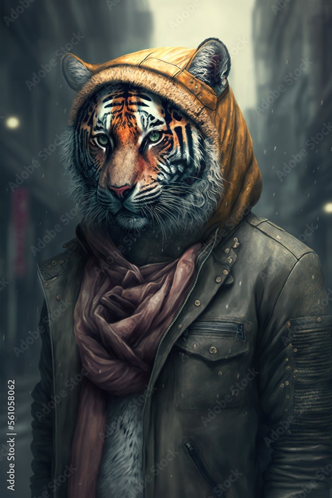 Fototapeta premium Tiger wearing fashion urban streetwear..Generative AI