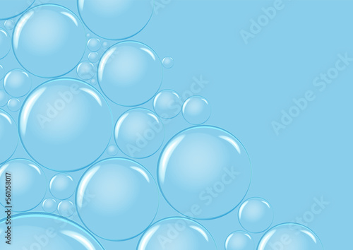 Underwater fizzing air, water or oxygen blue bubbles. Fizzy sparkles in sea, aquarium. Soda pop. Undersea vector texture.