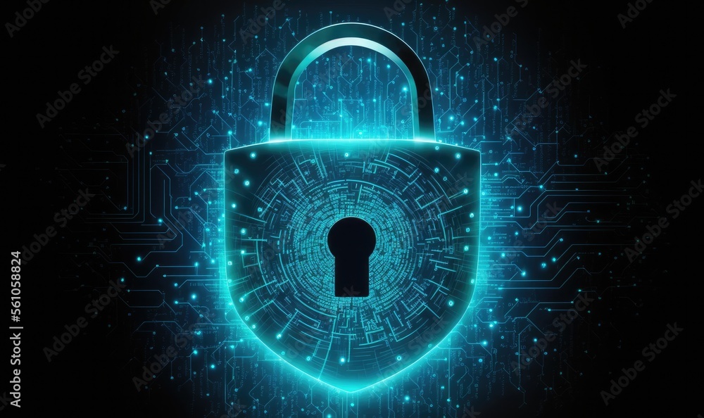 Digital Security Padlock Cybersecurity Lock on Technology Network