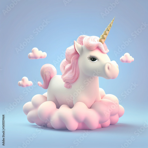 Cute Cartoon Unicorn. Generative Ai