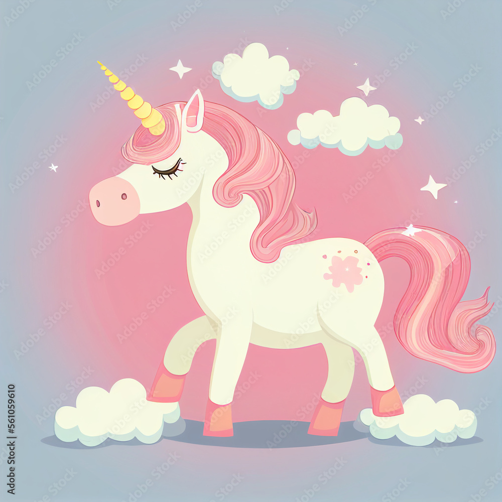 Cute Cartoon Unicorn. Generative Ai