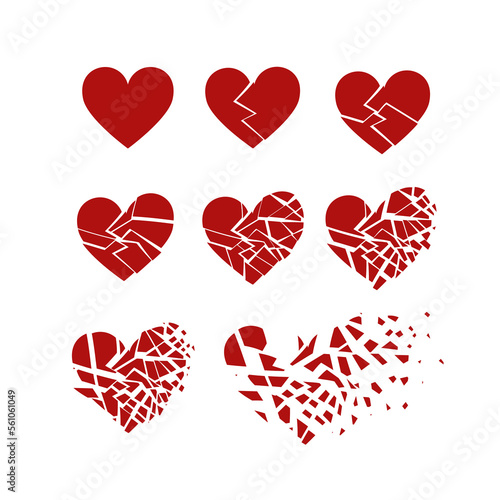 Vector broken into many pieces red heart set