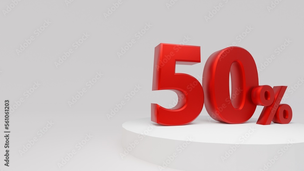 3D rendering. Red 50 Percent sale promotion. 3D rendering. Red 50 Percent sale promotion.