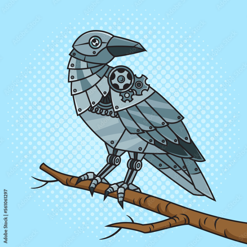 iron crow robot pinup pop art retro vector illustration. Comic book style  imitation. vector de Stock | Adobe Stock