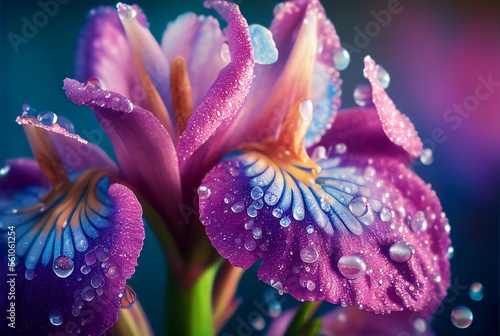 Beautiful macro shot of colorful Iris flower. Spring concept background 3D Illustration