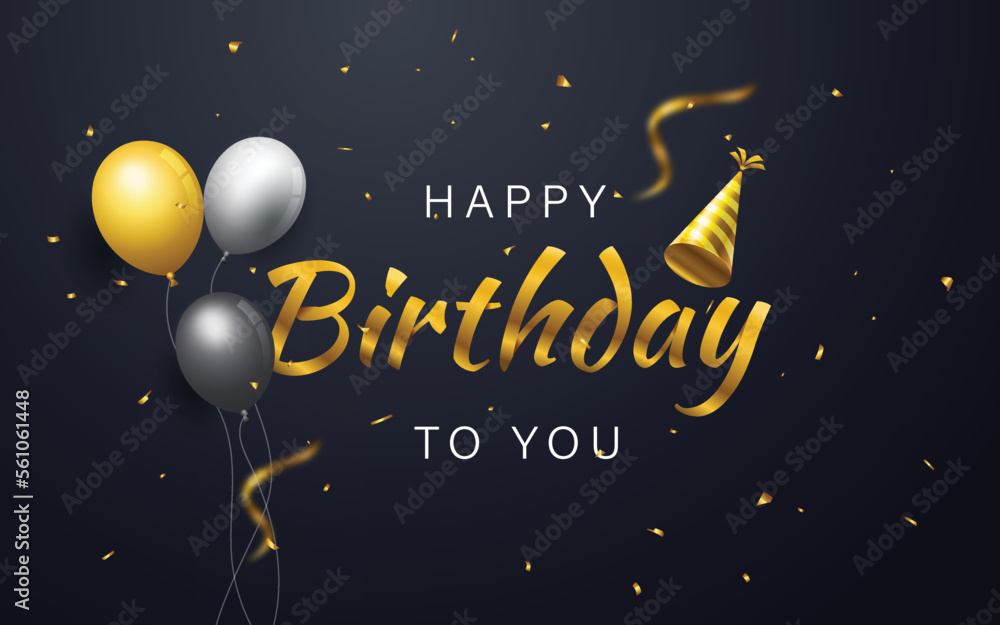 Realistic happy birthday background with balloon and confetti Realistic happy birthday background with balloon and confetti