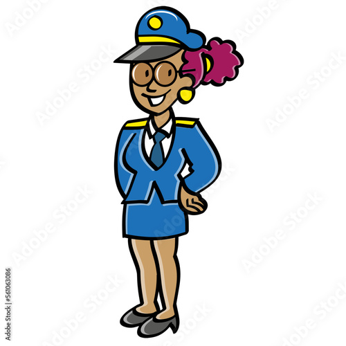 Character black woman in stewardess uniform standing