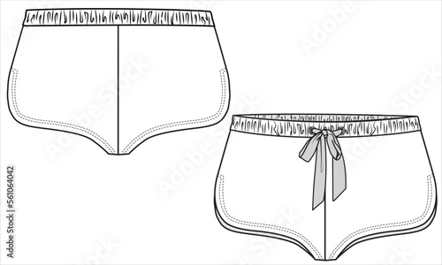 DOLPHIN HEMLINE BOYSHORTS NIGHTWEAR SHORTS FRONT AND BACK IN VECTOR FILE