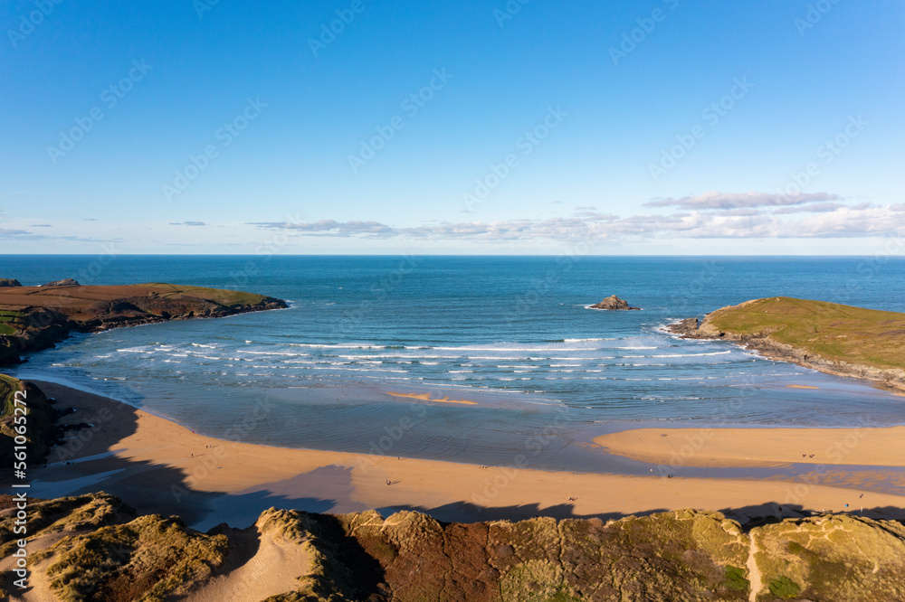 Newquay, Cornwall from the air in January 2023.