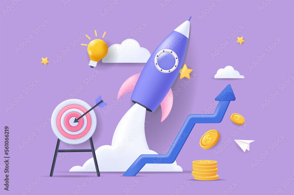 Realistic concept of startup scene without people in 3D cartoon design. Image of the launch of a new startup. Realistic concept of startup scene without people in 3D cartoon design. Image of the launch of a new startup.