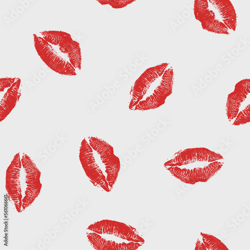 Vector seamless Valentines Day world kiss background. Red lips kisses wrapping trendy pattern