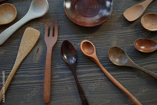 Wooden spoons and plate