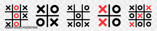Tic tac toe icon flat style. Tic tac toe game icons set. Tic Tac Toe variations table icon. Tic tac toe templates isolated. Vector illustration
