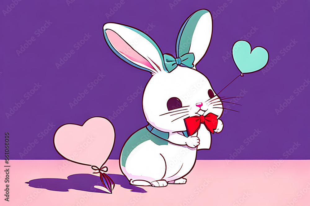 easter bunny with heart and bow tie with purple background Generative AI