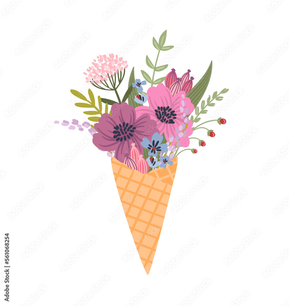 Isolated llustration cute bouquet of flowers. Vector design concept for holyday and other