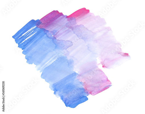 Blue red grunge brush strokes abstract, watercolor on paper, isolated on white background, photo, clipping path