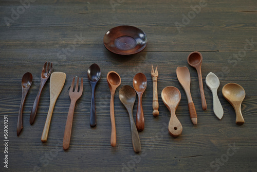 Wooden spoons and plate