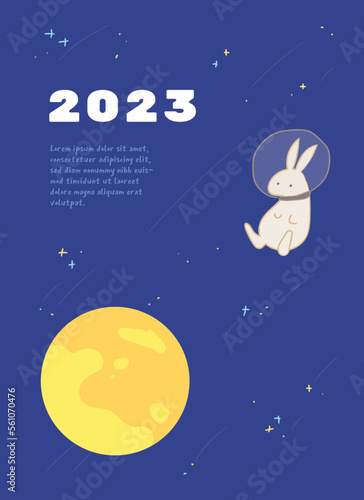 Year of the rabbit. 2023 Chinese New Year poster  postcard  card  book cover  notebook  social media story  post  flyer design.  Hand-drawn vector illustration. Background. Rabbit and the moon.