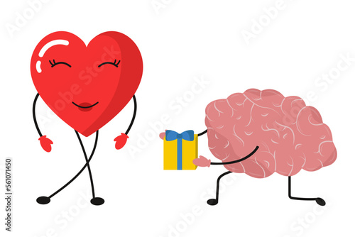 Emotional Quotient and Intelligence. Heart and Brain concept. Conflict between emotions and rational thinking. Balance between soul and intellect. Vector illustration.