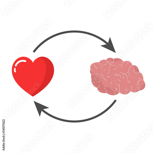 Heart and Brain concept. Emotional Quotient and Intelligence. Icon and logo. Emotions and rational thinking. Balance between soul and intellect. Vector illustration.