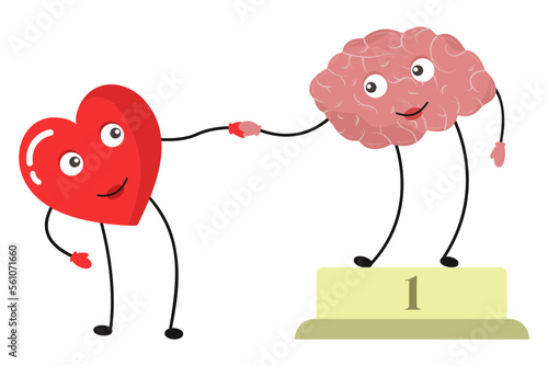 Emotional Quotient and Intelligence. Heart and Brain concept. Conflict between emotions and rational thinking. Vector illustration.