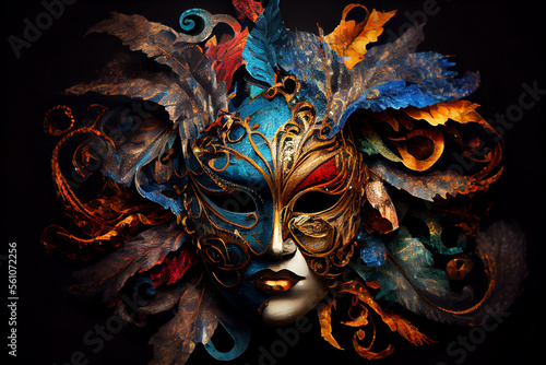 Fototapeta multicolored carnival mask party inspired in ancient venetian dominos, generativ
