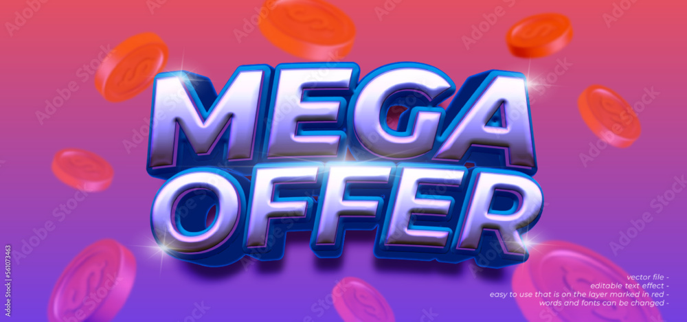 Mega offer bold banner with 3D style editable text effect