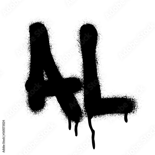 Spray graffiti AL zip code abbreviation, ALABAMA, over white.