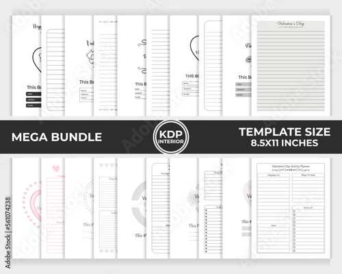 KDP interior bundle valentine's day journal, valentine's day activity planner unique template design