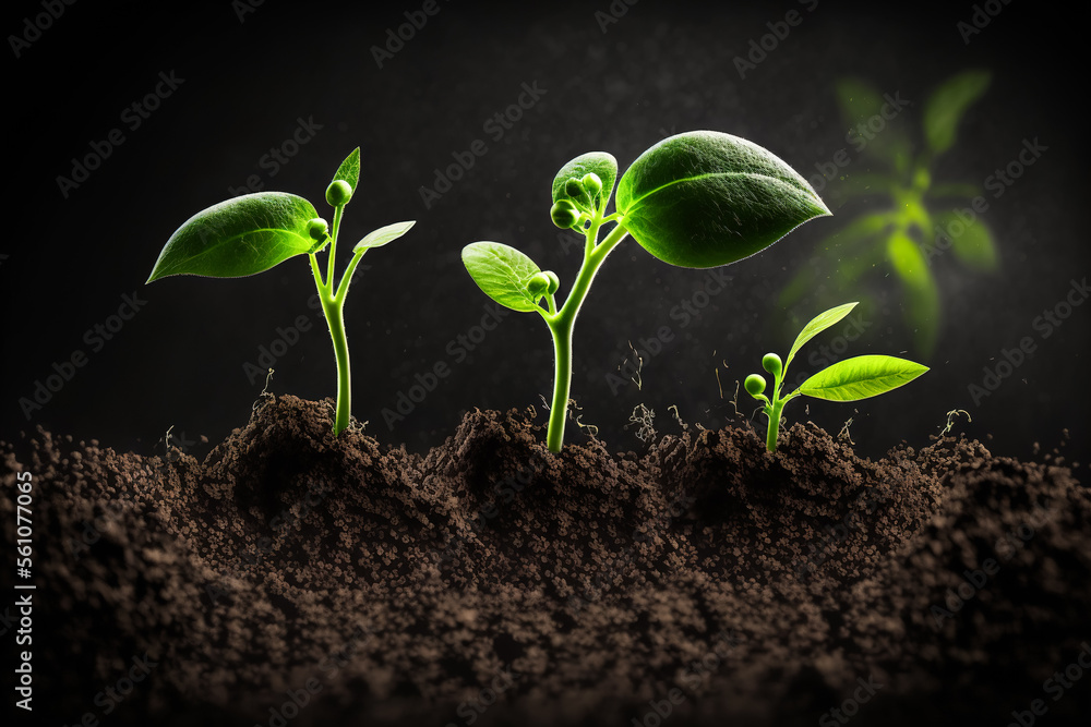 Young plant growing in soil, generative ai Young plant growing in soil, generative ai