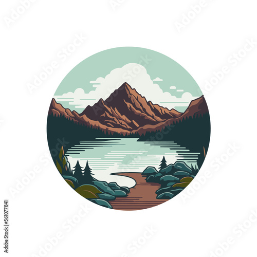 mountain lake adventure badge logo vintage style